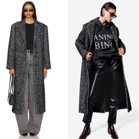 NEW Anine Bing Quinn Coat Black & White Tweed - Picture 2 of 10